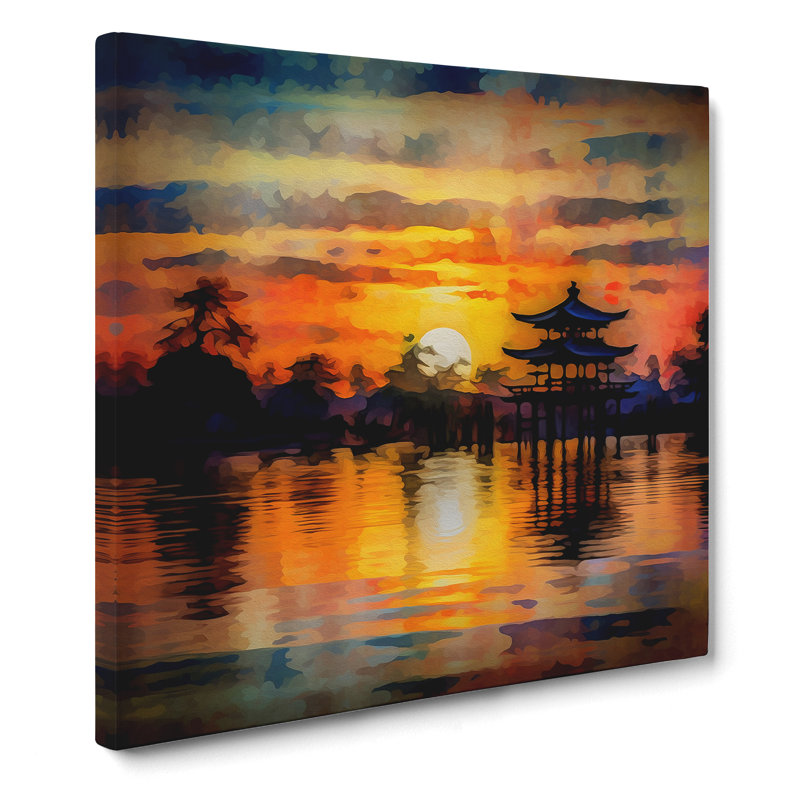 Japanese Sunset Impressionism No.5 - Wrapped Canvas, 35cm H x 35cm W x 3cm D