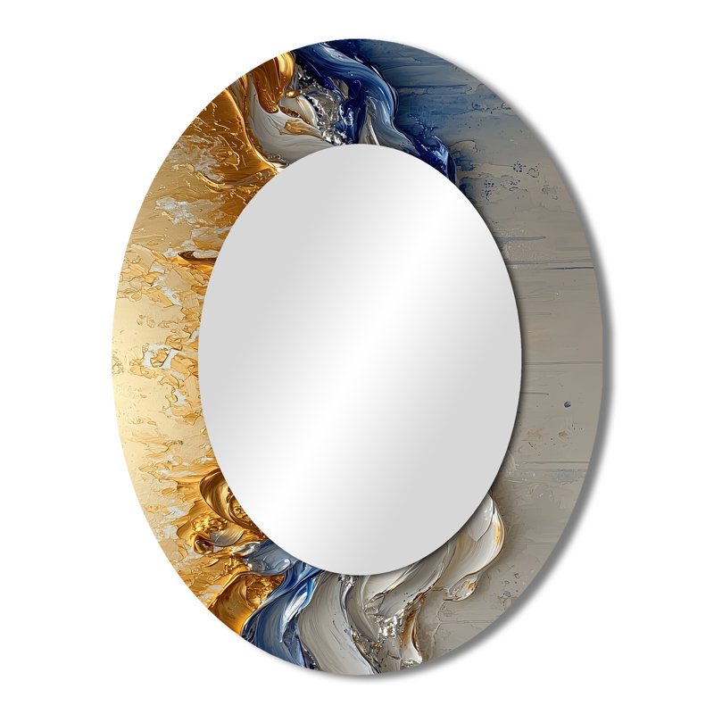 Miroir mural ovale Rhoryic Golden Ink Waves Fusion I, 43 po x 33 po