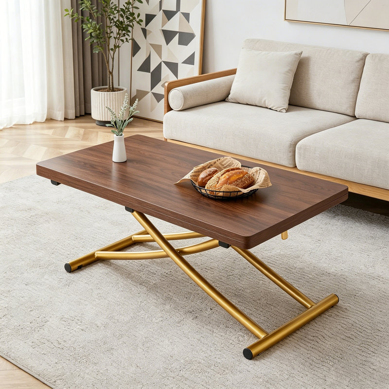 Table élévatrice moderne avec pieds en métal, Brun
