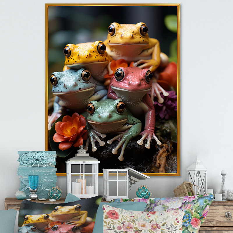 " Leaping Frogs Amphibians III ", 20" H x 12" W x 1" D, Gold Floater Framed