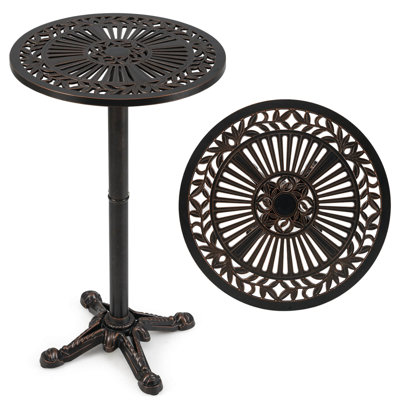 24” Patio Round Bar Table with Carved Texture for Garden Backyard Balcony, Poolside