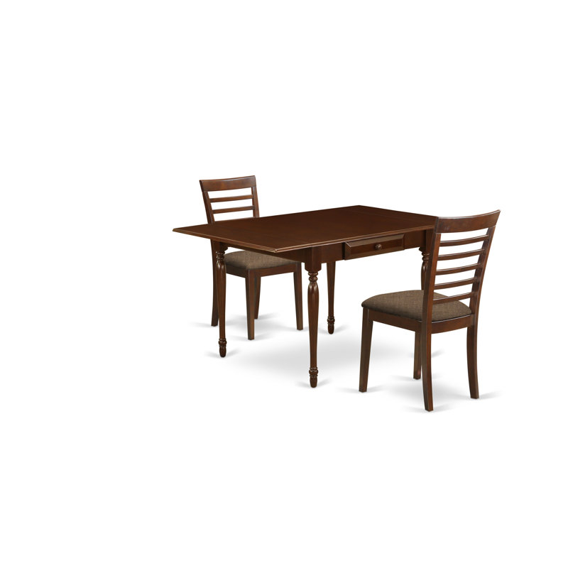L'ensemble de meubles de salle à manger 3 pièces contient une table de cuisine rectangulaire avec Dropleaf et 2 chaises de salle à manger en tissu de lin, acajou