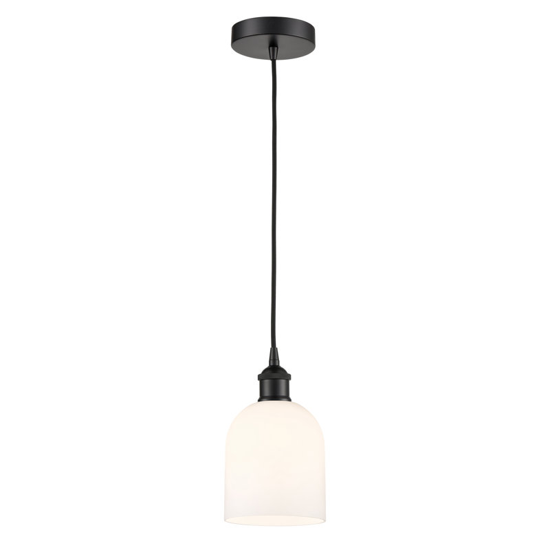 Edison Anacaren 1 Light 6" Cord Hung Pendant-616-G558, Glossy White, Matte Black