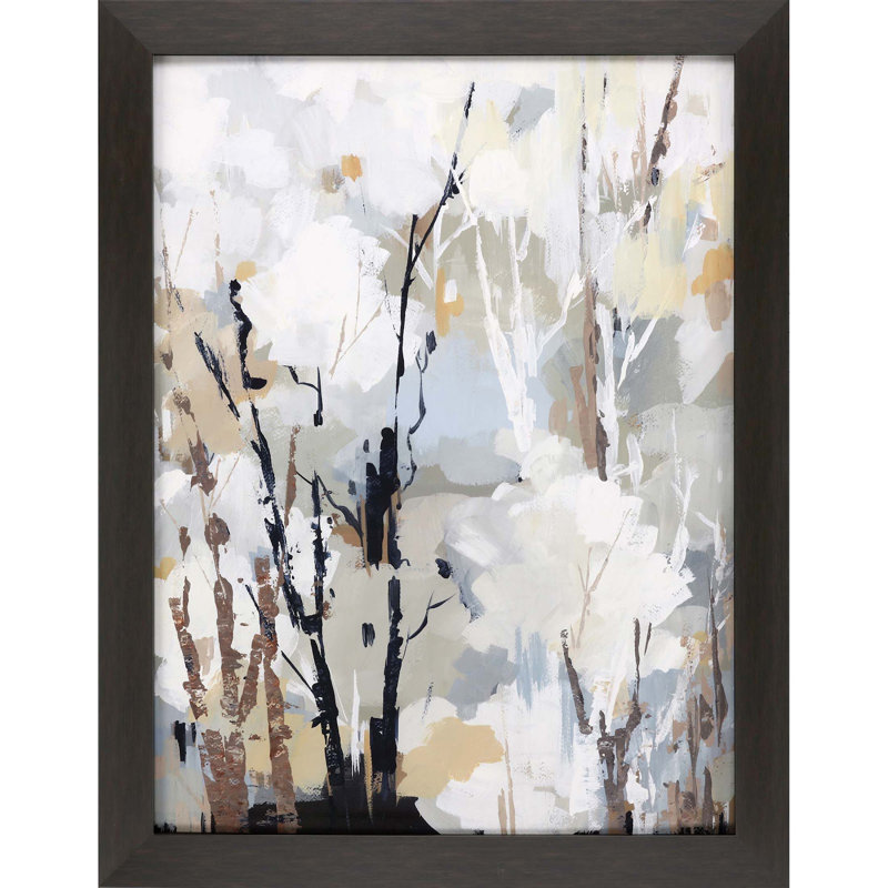 Abstract Birch Tree Landscape Print with Dark Wood Frame