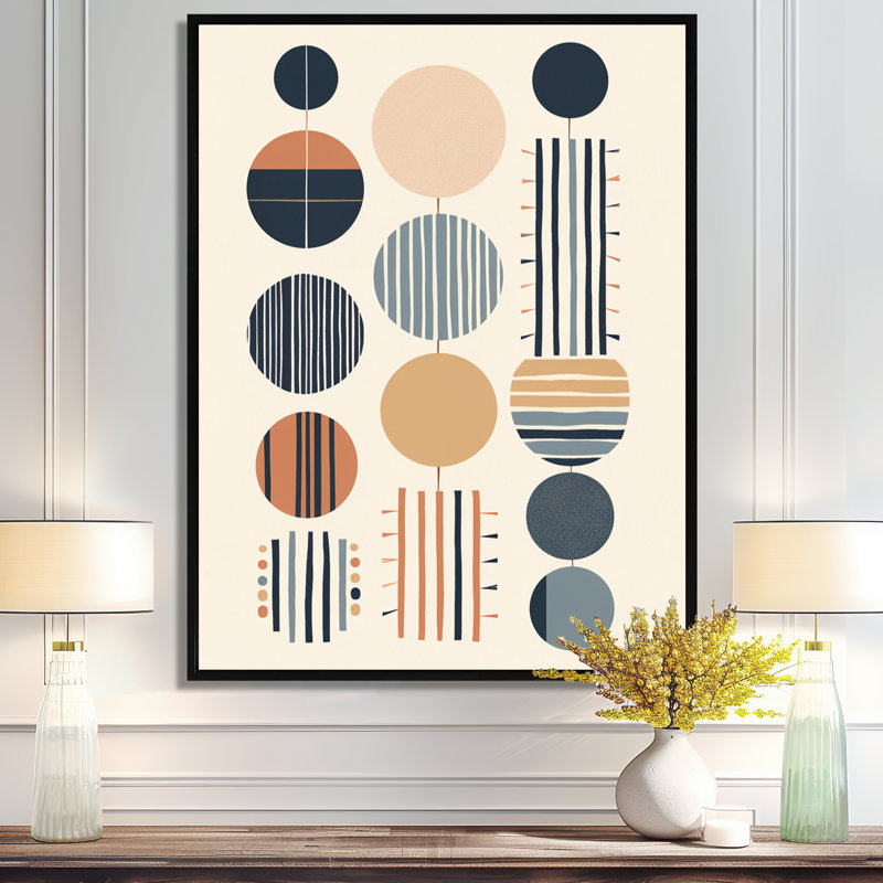 «Geometric Balance», art mural Mid-Century, H 20 po x l 12 po x P 1 po, Toile avec cadre flottant noir