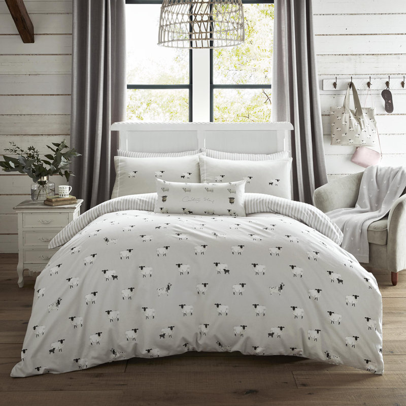 Sheep 200 TC Brushed Cotton Duvet Cover Set, Double Duvet Cover + 2 Standard Pillowcases