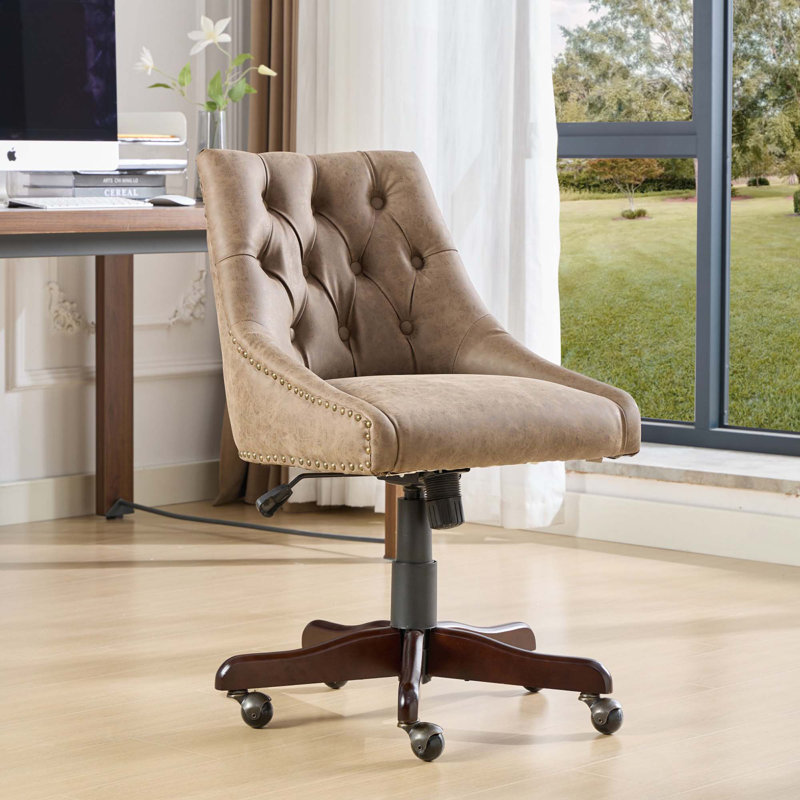 Medieval retro style sheepskin pattern fabric home office chair with lift, swivel and recline functions, Brown