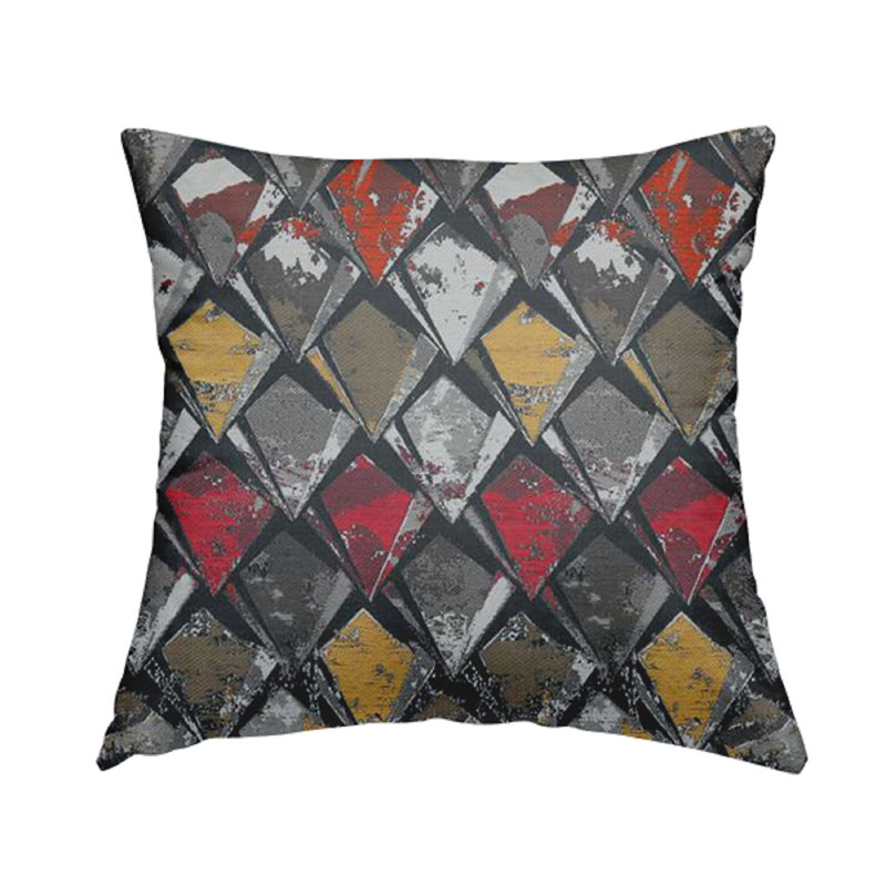Cielito Geometric Square Throw Cushion, Grey/Yellow/Red, 55cm H x 55cm W x 5cm D