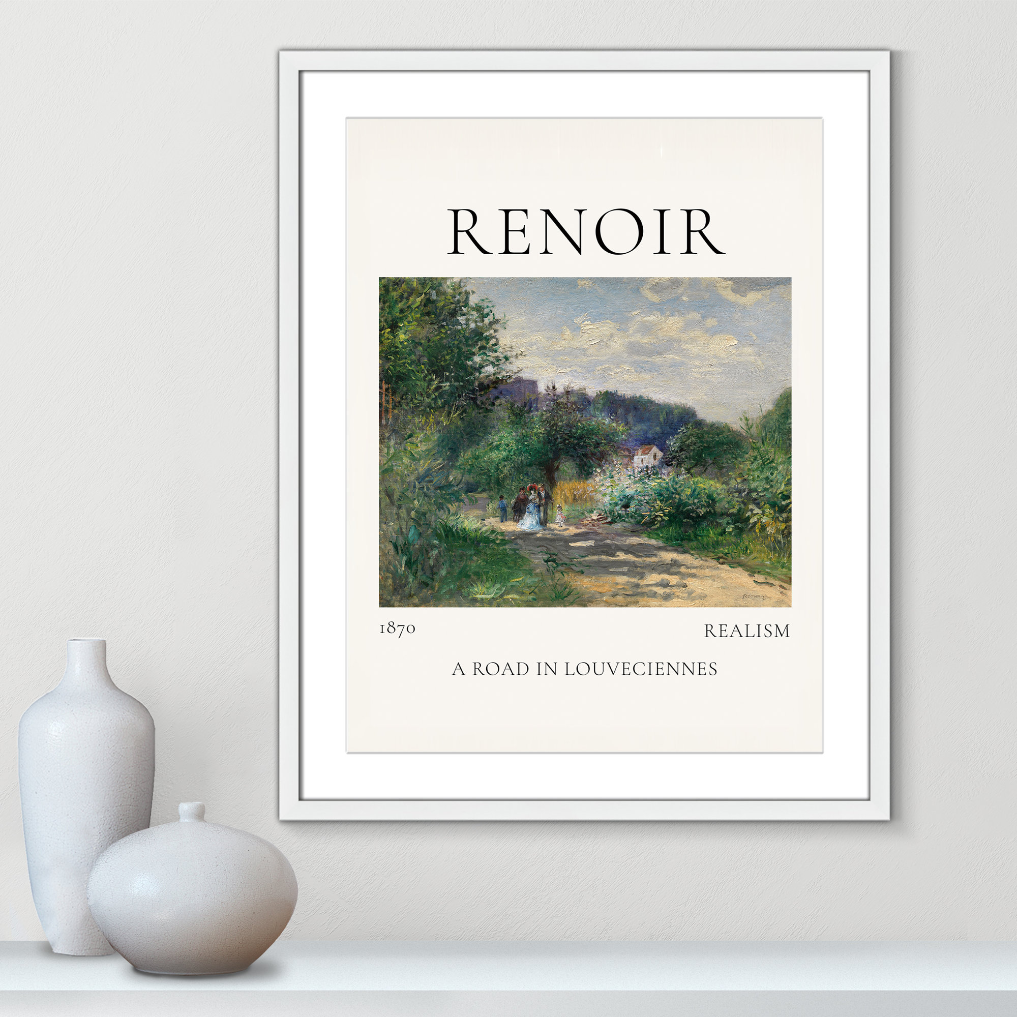 Old Masters Collection " A Road In Louveciennes " by Auguste Renoir, White Single Picture Frame, 29.5" H x 23.5" W x 1.25" D