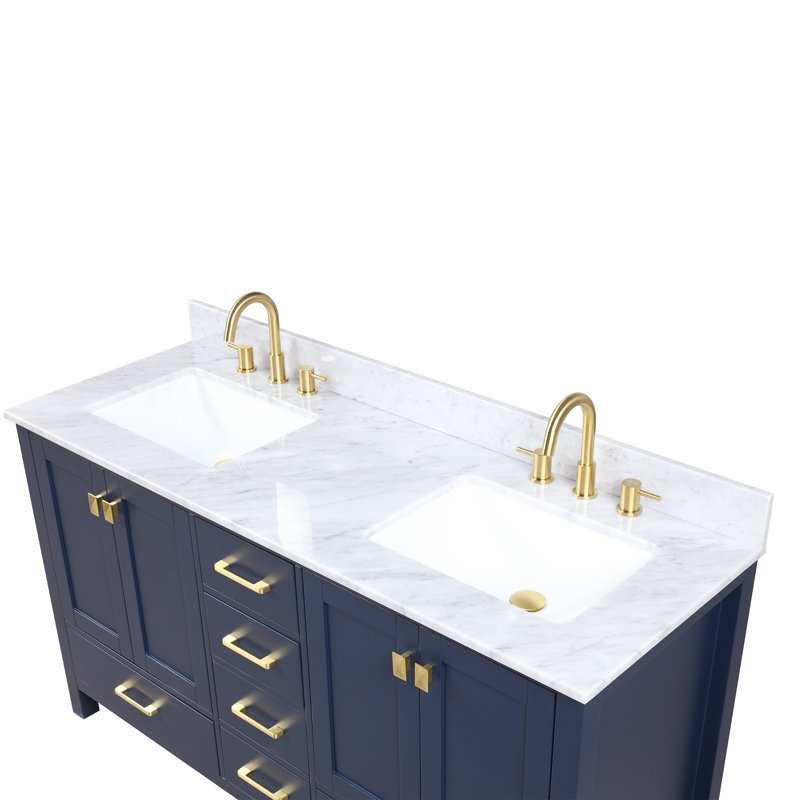 Meuble-lavabo mural à double cuve 60 po Sharlene, Bleu marine