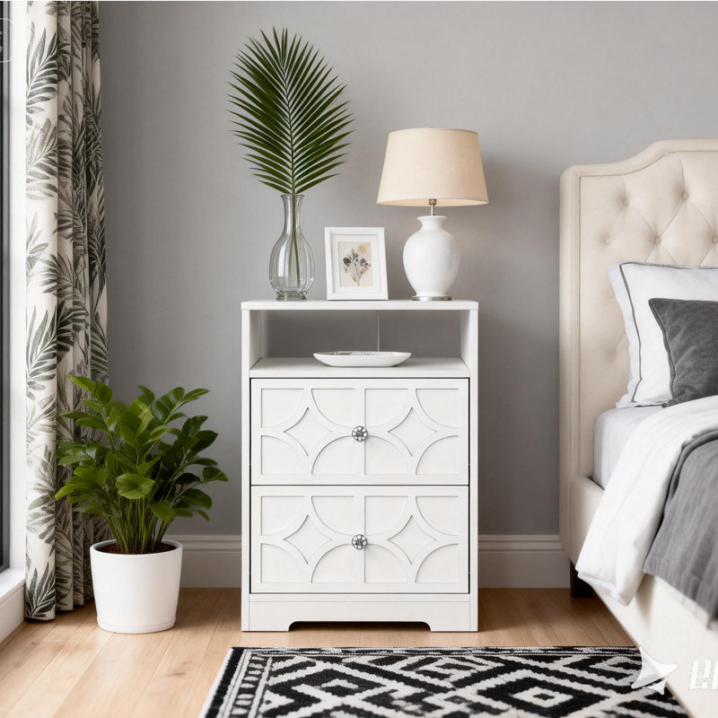 Nightstand With 1 USB Port, 2 Outlets and 1 Type-C Port, White