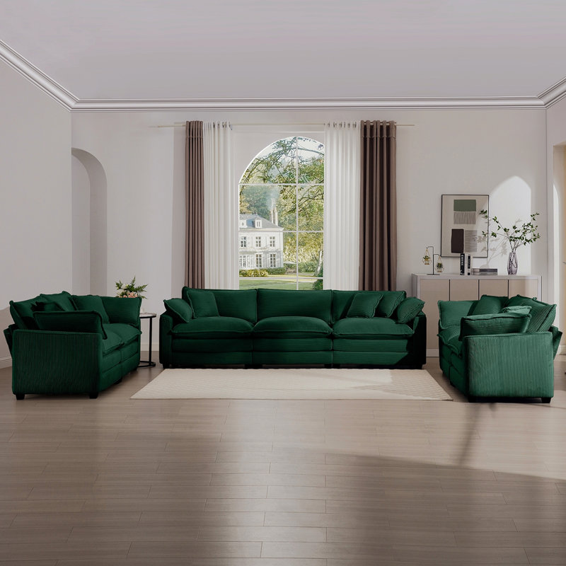 Modern Fabric Living Room Sofa 2-Piece Set, One 2-Seater Sofas, One 3-Seater Sofas Sofa With 8 Cushion Upholstery Large Deep Seat Recliner, Green Corduroy Fabric