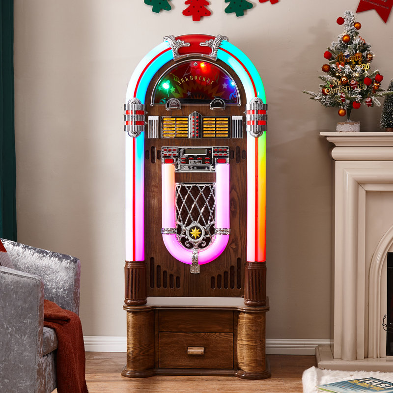 Arkrocket Saturn V Full Size Jukebox with Stand Vinyl Record Player Bluetooth USB SD CD Player Radio