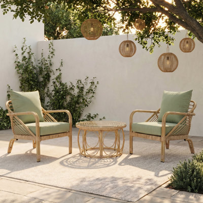 All Weather Polyethylene (PE) Rattan Conversation Sets With Coffee Table, Indoor/Outdoor Lounge Chairs With Cushions For Patio, Porch, Or Garden