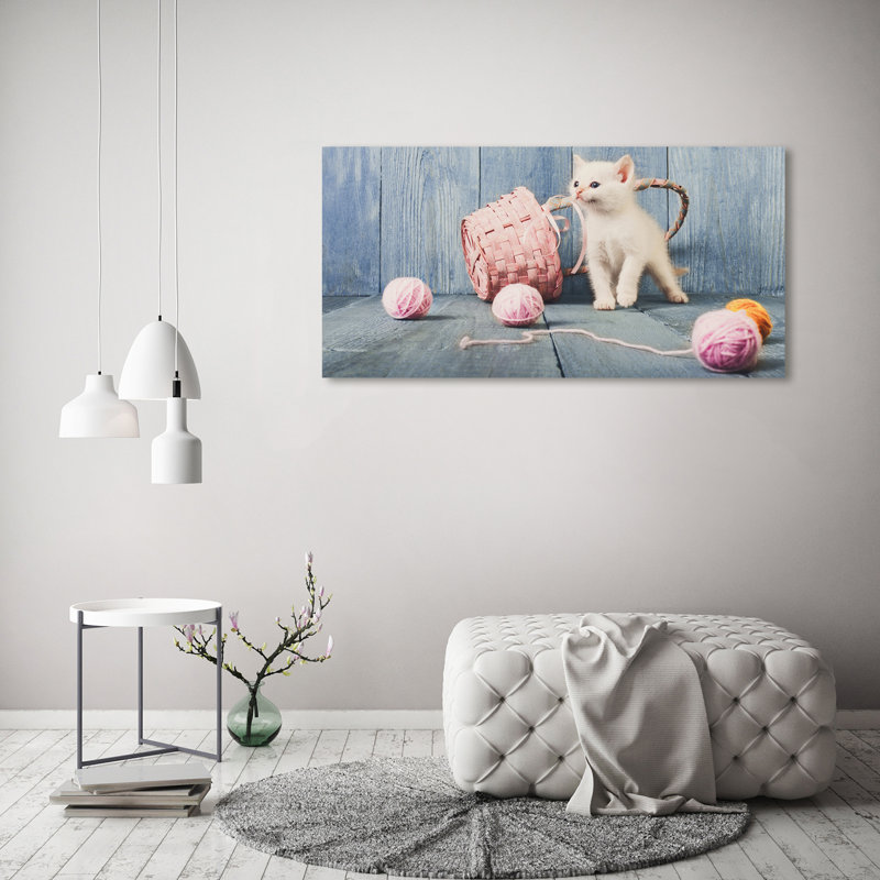 White Cat And Hanks - Wrapped Canvas Print