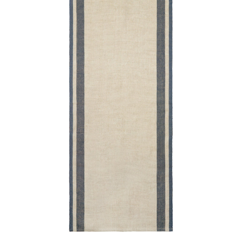 Gordes Handmade Striped Table Runner, Blue/Natural, 72" L x 20" W
