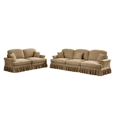 Classic 2 Piece Modular Couch Set with Flared Arms, Removable Ruffles, and Spindle Legs for Versatile Living Room Decor