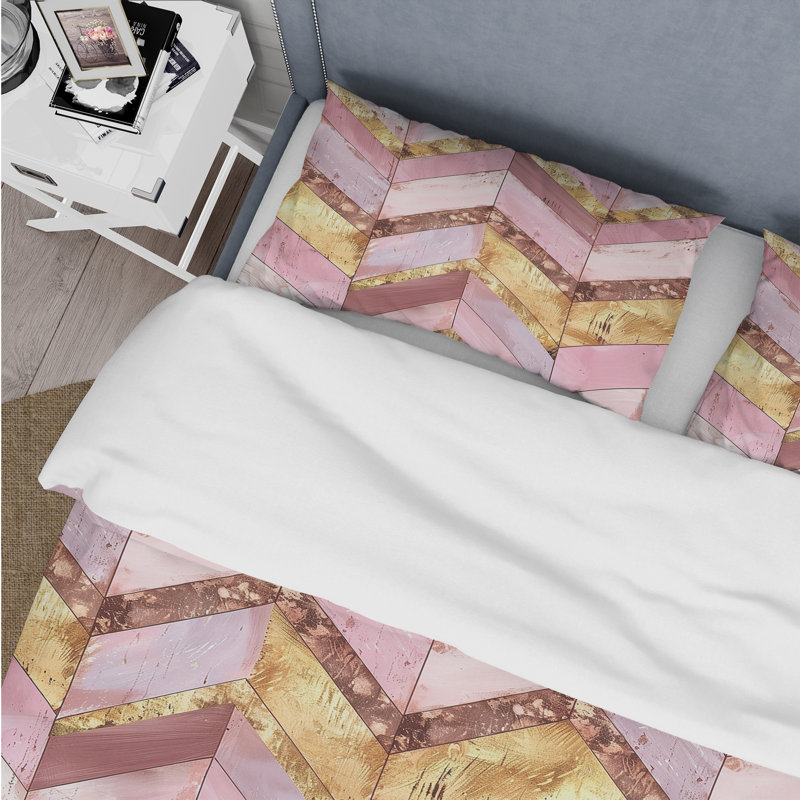 Ensemble de housse de couette Golden Chevron, Housse de couette très grand + 2 taies décorativ