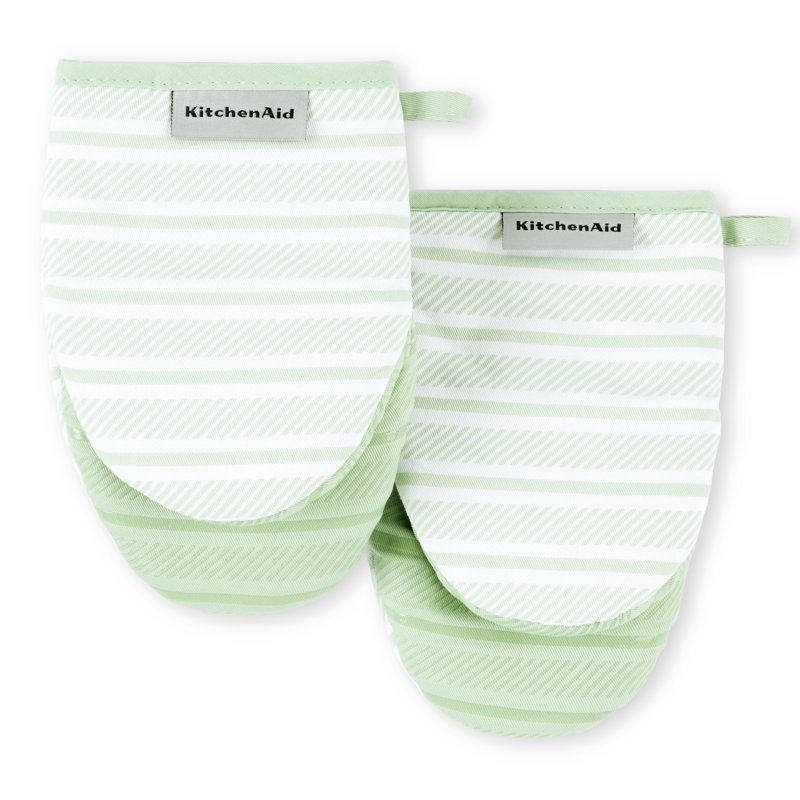 KITCHENAID Albany Mini Oven Mitt 2-Pack Set, Light Green, 5.5" W x 8.5" L