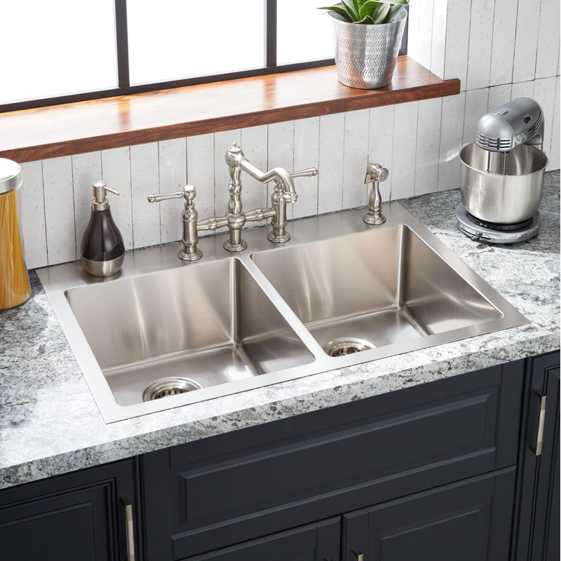 33" Ortega Double-Bowl Stainless Steel Drop-In Sink