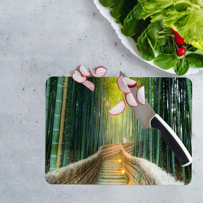 Bamboo Forest Design sur une planche à découper en verre portable pour la cuisine et le camping avec impression panoramique