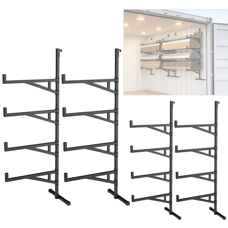 4-Pack Heavy-Duty 3-Tier Shipping Container Shelving Brackets, 19.88"D x 66.92"H, 1100 lb Capacity Universal Storage Racks for Freight Containers, Black