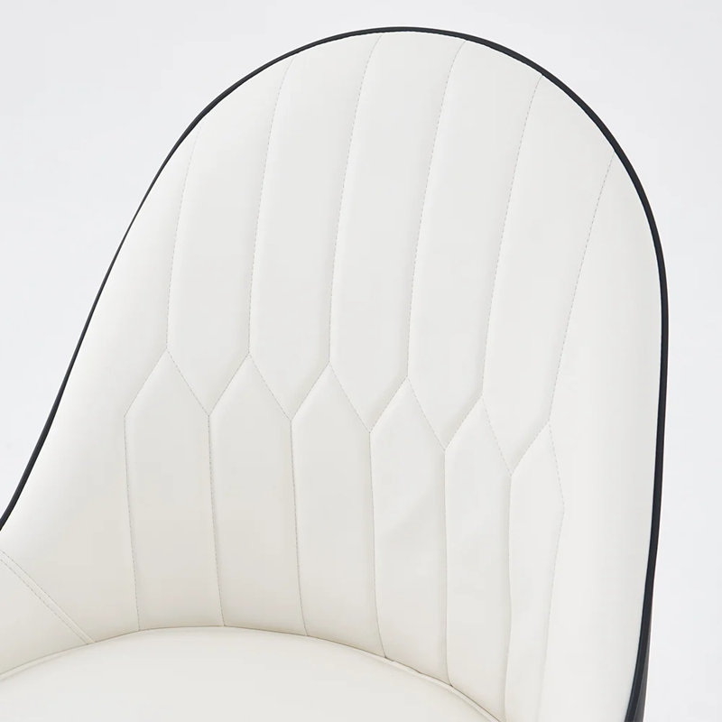 Ensemble de 2 chaises de salle à manger modernes en cuir de polyuréthane noir avec pieds en métal Larman, Blanc/Noir