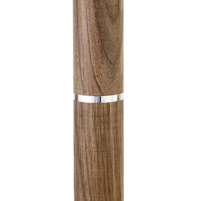 62 Inch Two-Tone Floor Lamp Fabric Drum Shade Rustic Oak Polished Nickel Contemporary Olie, Rustic Oak/Brass