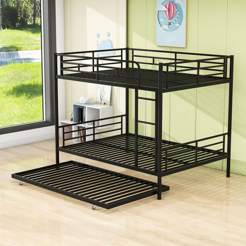 Full Over Full Metal Bunk Bed With Twin Size Trundle, Black