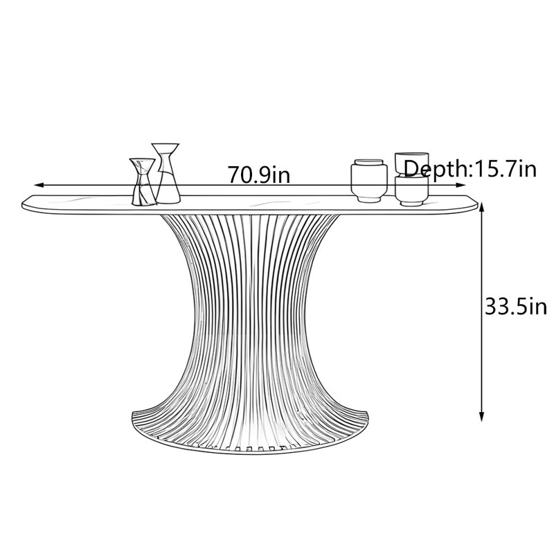 Console de hall d'entrée de style luxueux, Or champagne, H 33,5 po x l 70,9 po x P 15,7 po