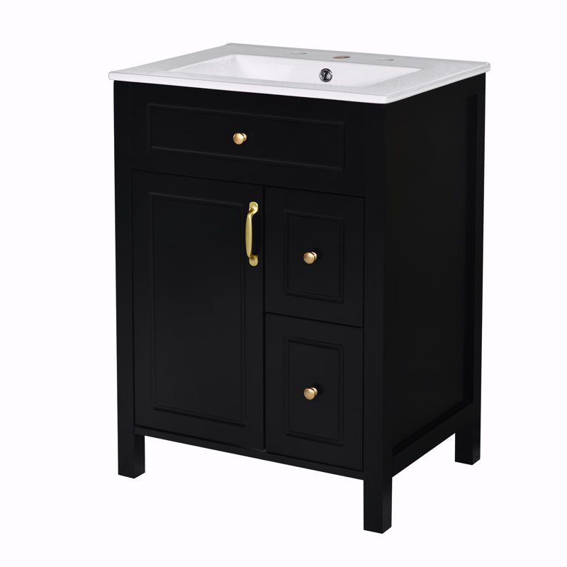 Storage Bathroom Vanity with Ceramic Sink, Black
