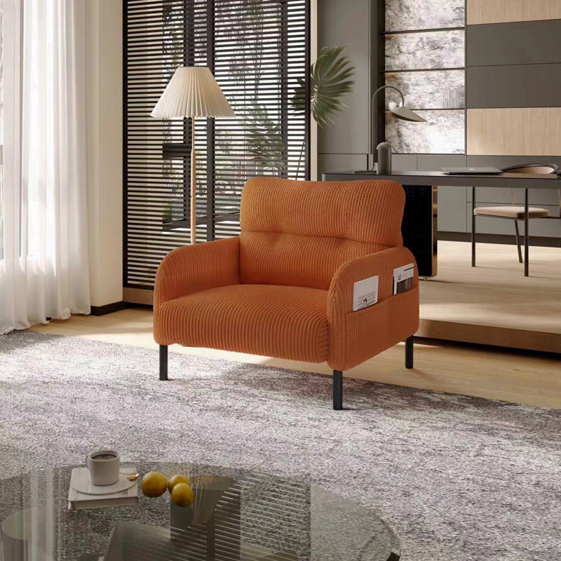 Fauteuil d'appoint basique simple en tissu de velours côtelé et confortable en velours côtelé, Orange