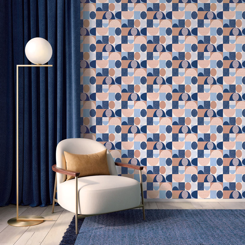 Papier peint floral, Beige / taupe / bleu marine