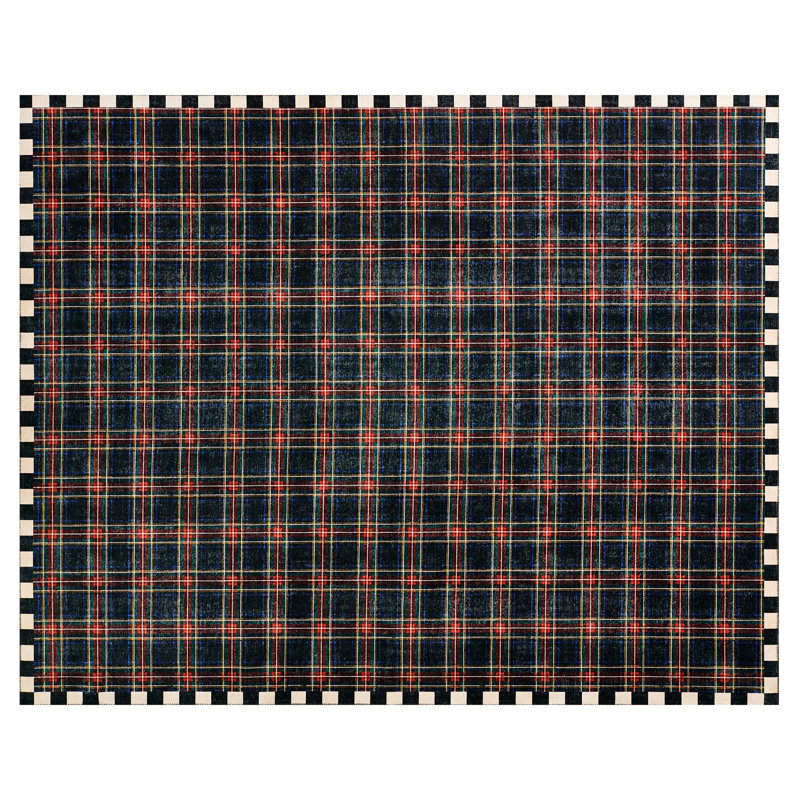 Stewart Tartan Black Washable Rug, Rectangle 8' x 10'