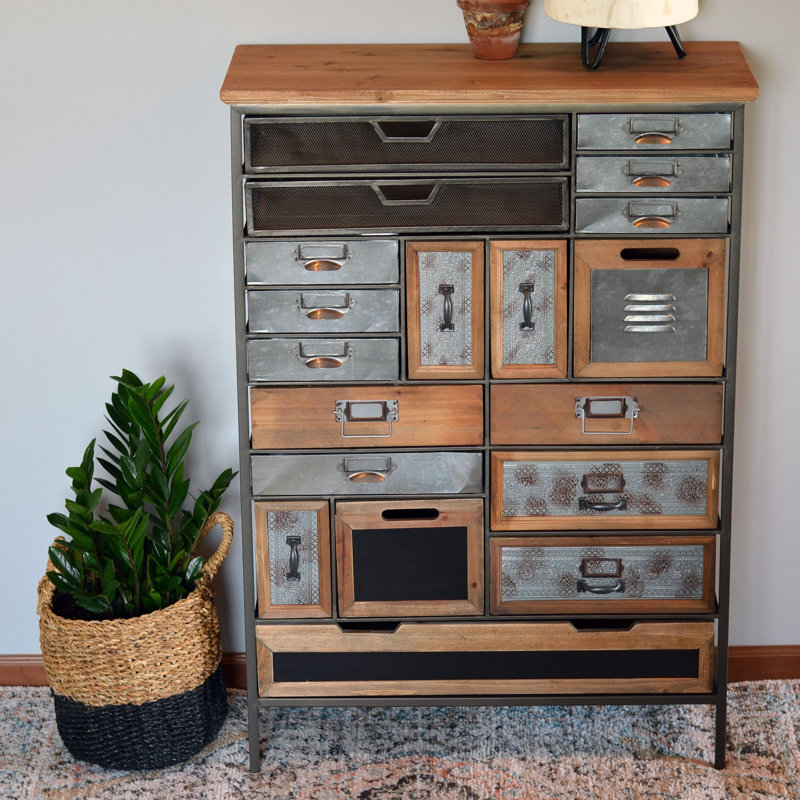 Commode d'appoint 17 tiroirs Brantson, Miel foncé