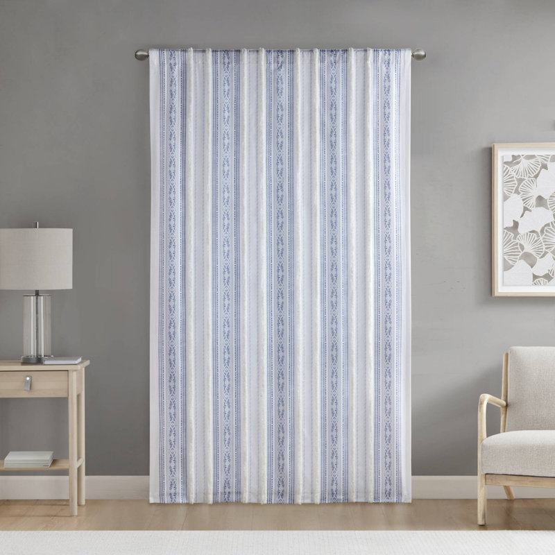 Navy and White Velvet Polyester Light-Filtering Window Panel