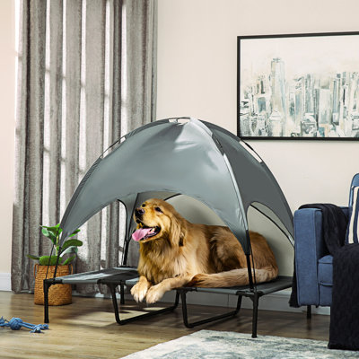 Lit surélevé pour chien en gris, 48 pouces, avec fonction portable et protection solaire