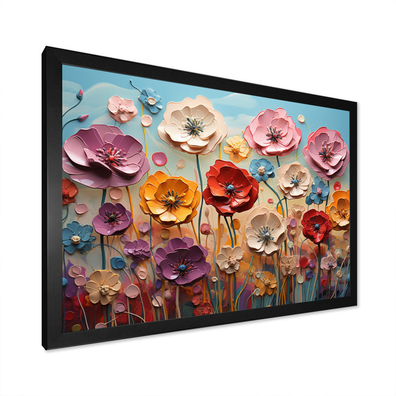 Pink Dandelion Meadow Melody I - Floral Wall Decor, Cadre simple noir, H 30 po x l 40 po x P 1,5 po
