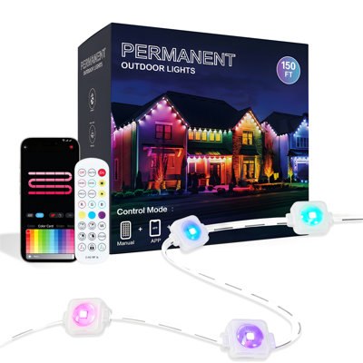 Permanent Outdoor Eave Lights, 30 LED RGB IC Smart Roof String Lights, Music Sync App & Remote Control, IP67 Waterproof Year-Round House Gutter Decor Lights for Holiday, Party