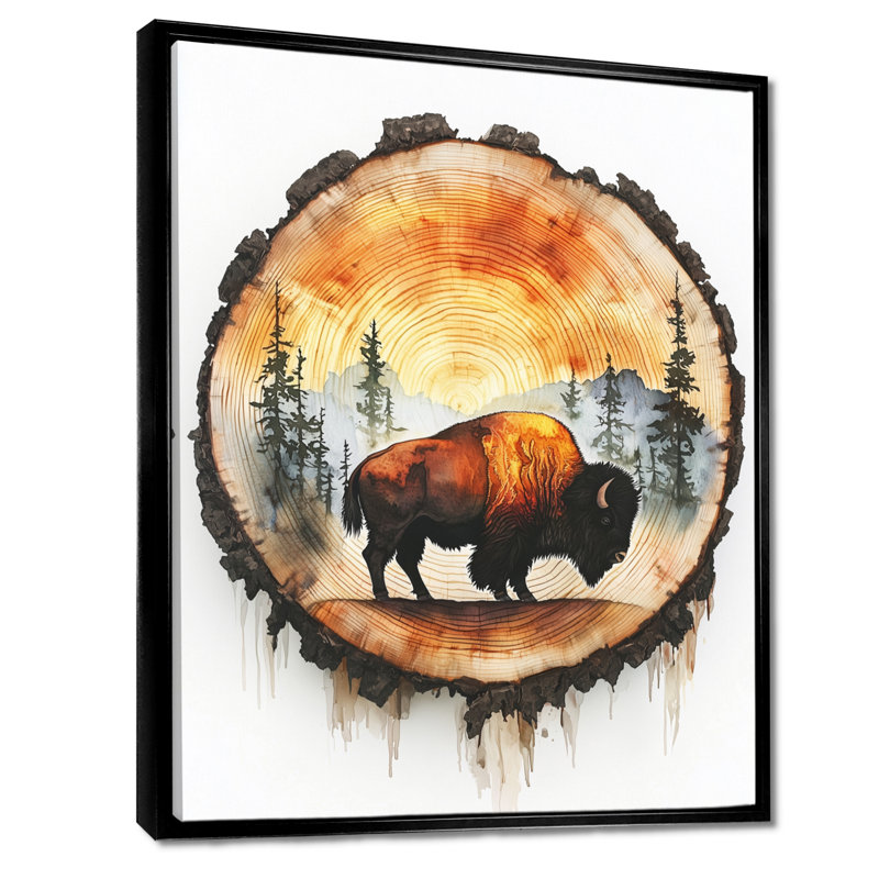 Gladiz American Bison Into The Woods II - Bison, art mural, H 20 po x l 12 po, Reproduction avec cadre flottant, Noir