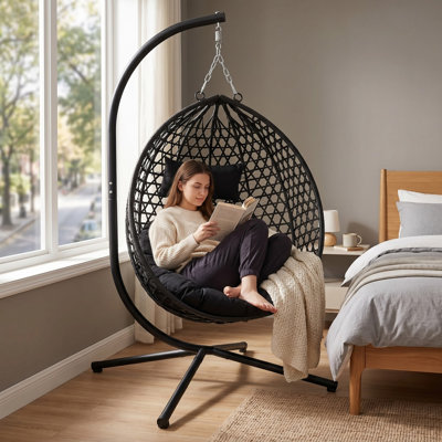 Fauteuil à œufs suspendu pliant en rotin avec support Pe