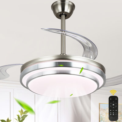 36" 3-Blade Chrome Ceiling Fan with Lights and Remote Control, 6-Speed Latest DC Motor Ceiling Fan for Living Room, Bedroom