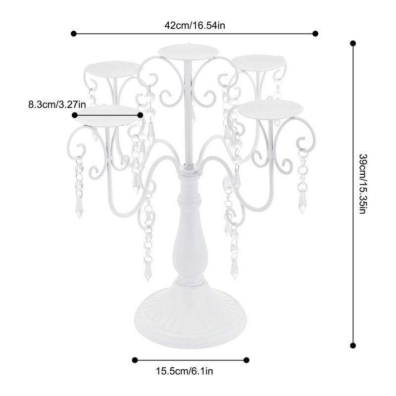Décoration de table candélabre en fer 15,35 "avec cristaux, Blanc