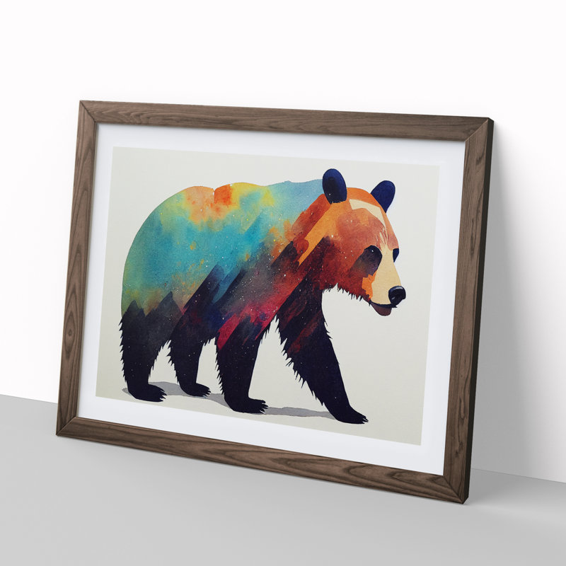 Watercolour Bear Vol.2 Abstract - Framed Print, Walnut Framed, 46cm H x 64cm W x 2cm D