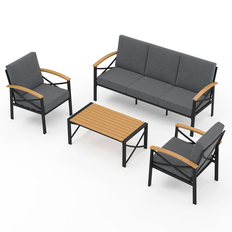 Ensemble de patio extérieur pour 5 personnes, ensemble de conversation extérieur avec coussins résistants aux intempéries, ensemble de mobilier de patio robuste en métal pour la cour arrière, la piscine