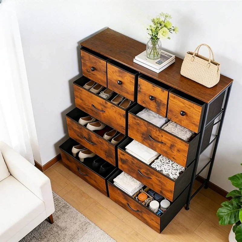 10-Drawer Fabric Storage Dresser (Rustic Brown)
