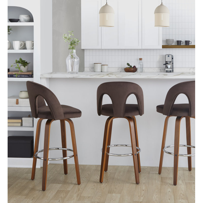 Tabourets de bar 30 po Caden, Tabouret de bar (siège d’une hauteur de 30 po), Noyer / chrome, Velours espresso
