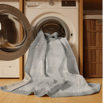 Machine Washable Abstract Grey Area Rug