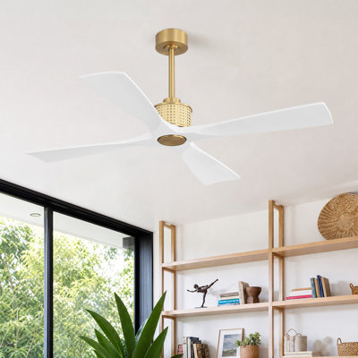 4-Solid Wood Blades Indoor Standard Ceiling Fan with Remote Down-Rod Mount 6 Speed