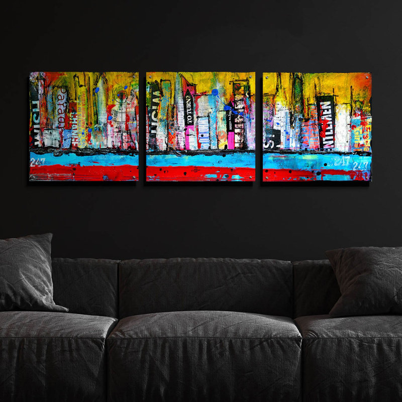 «Skyline» par Erin Ashley, ensemble d'art mural en verre acrylique, 3 pièces, H 24 po x l 72 po